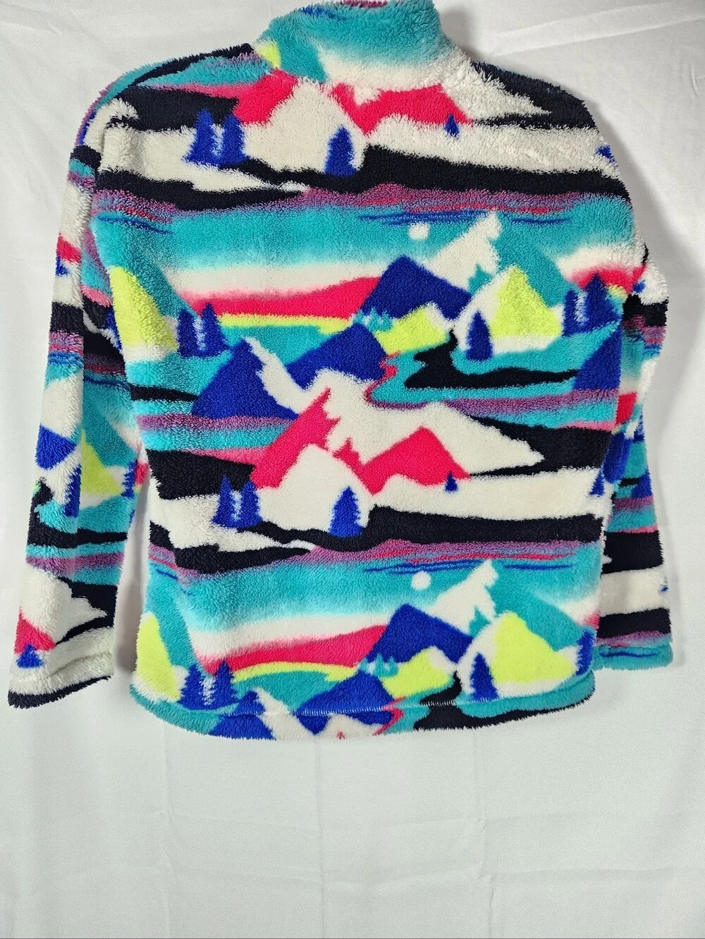 The Children's Place Fuzzy Half-Zip Pullover in Blue, White, Pink & Lime